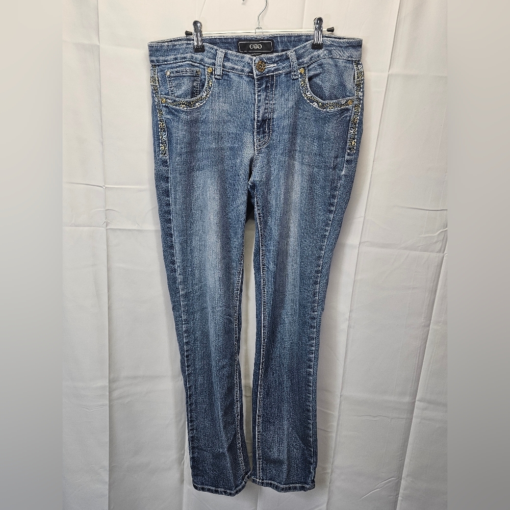 Cato Women's Straight Leg Blue Jeans with Embellished Pockets Sz 12